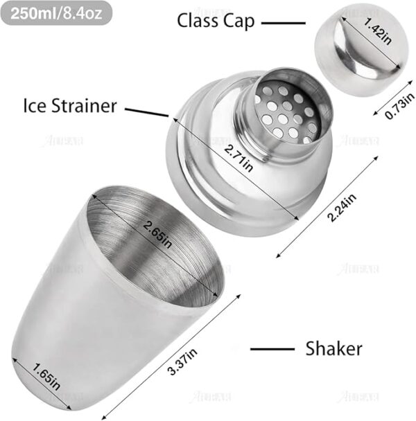 AUEAR, Small Stainless Steel Cocktail Shaker 8.4 Oz/250ml Martini Shakers Bar Tools Silver - Image 4