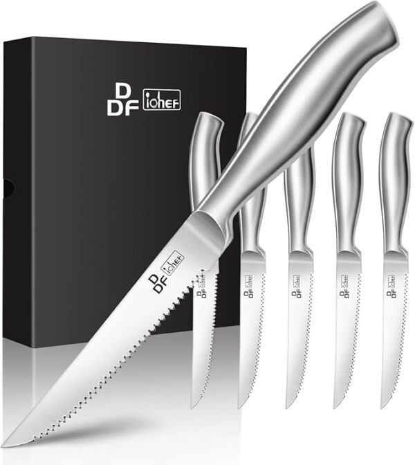 DDF iohEF Steak Knife Set, 6 Piece Steak Knife, High Carbon Japanese Stainless Steel Serrated Steak Knives - Image 2