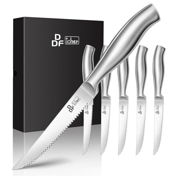 DDF iohEF Steak Knife Set, 6 Piece Steak Knife, High Carbon Japanese Stainless Steel Serrated Steak Knives