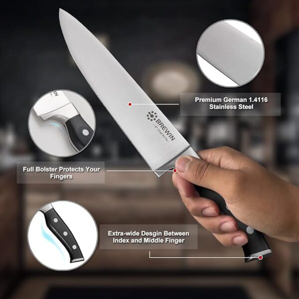 Brewin Professional Kitchen Knives, 3PC Chef Knife Set Sharp Knives for Kitchen High Carbon Stainless Steel, Japanese Cooking Knife with Gift Box - Image 5