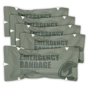 RHINO RESCUE 6" Israeli Style Emergency Bandage, Compression Trauma Wound Dressing, Medical Sterile Vacuum Sealed, Combat Tactical First Aid Kit IFAK Supplies, 5 Count