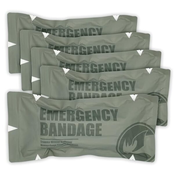 RHINO RESCUE 6" Israeli Style Emergency Bandage, Compression Trauma Wound Dressing, Medical Sterile Vacuum Sealed, Combat Tactical First Aid Kit IFAK Supplies, 5 Count