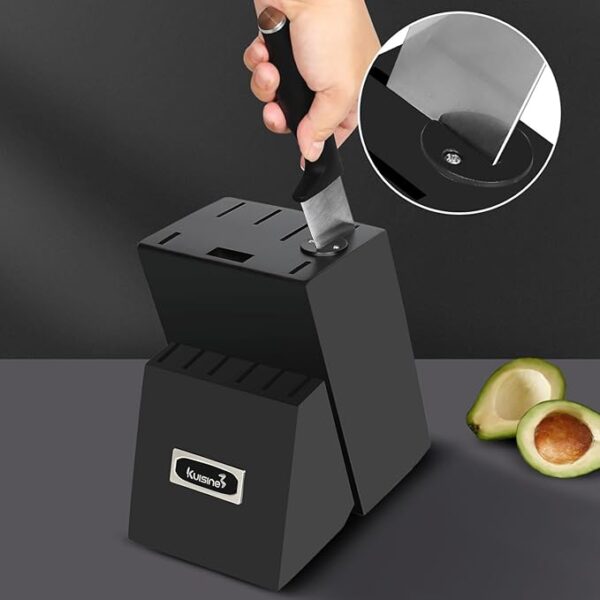 Kuisine Kitchen Chef Knife Block Set,High Carbon Stainless Steel Sharp Knife Set with Built-in Sharpener,Elegant Gift(Black,15pcs) - Image 4