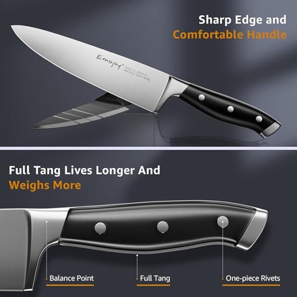 Emojoy Knife Set, 18-Piece Kitchen Knife Set with Block Wooden, Manual Sharpening for Chef Knife Set, German Stainless Steel - Image 5