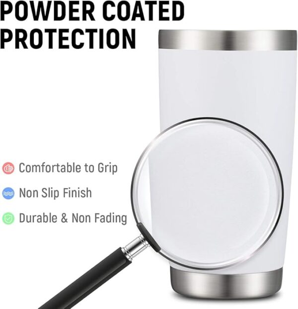 COMOOO 20oz White Tumbler Bulk with Straw Stainless Steel Insulated Coffee Tumbler Cups Double Wall Vacuum Travel Coffee Mug with Splash Proof Sliding Lid for Hot Cold Drinks (White, 4 Pack) - Image 5