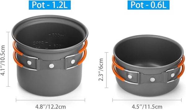 Odoland 6pcs Camping Cookware Mess Kit with Lightweight Pot, Stove, Spork and Carry Mesh Bag, Great for Backpacking Outdoor Camping Hiking and Picnic - Image 4