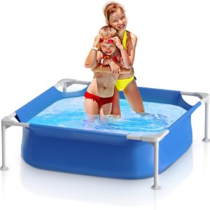 4ft x 12in Square Above Ground Swimming Pool with Plastic Frame for Kiddie Swimming Playing Outdoor Backyard Garden