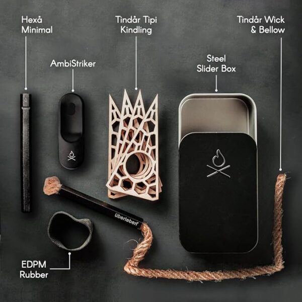 Ãberleben FIREKIT Survival Fire Starter Kit - All-in-One Fire Starting Kit w/Ferro Rod, Striker, Tinder Wick & Bellow, & Dry Kindling for Camping - Image 3