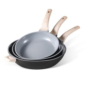 CAROTE Non Stick Frying Pan Set(9.5+11+12.5 Inch) Ceramic Frying Pan Healthy Nonstick Skillet PFOA&PFAS Free -Compatible with All Stovetops Black/Gray