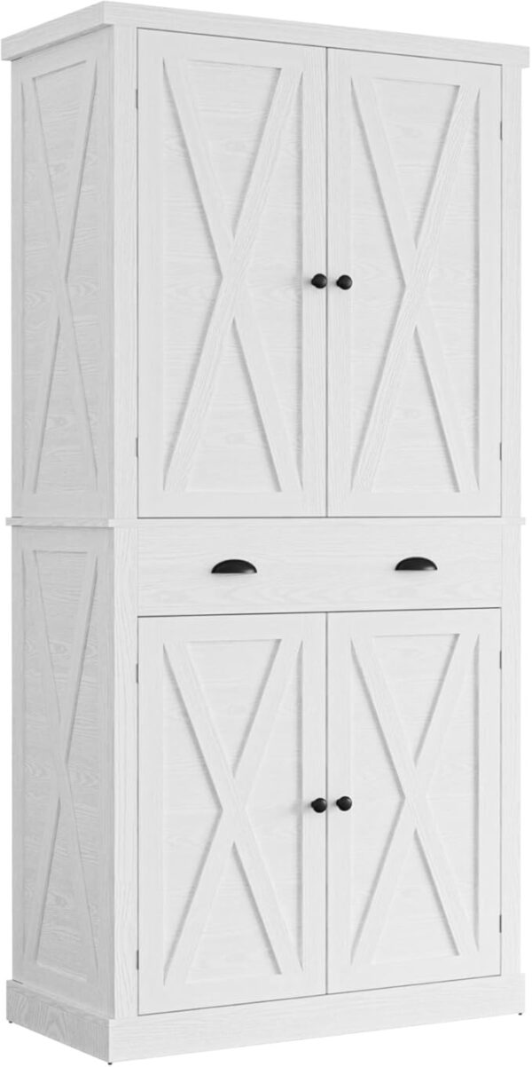 IRONCK Kitchen Pantry Storage Cabinet 72.6" H, with Barn Doors, Drawer, 4 Adjustable Shelves, Freestanding Cupboard for Dining Room Living Room, Laundry, White - Image 2
