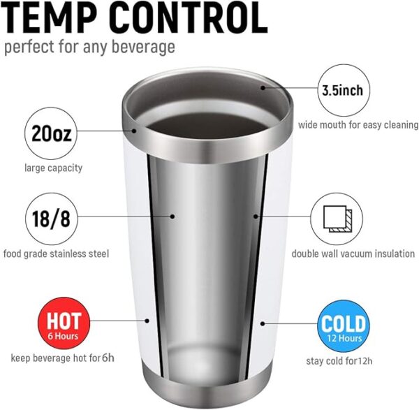 COMOOO 20oz White Tumbler Bulk with Straw Stainless Steel Insulated Coffee Tumbler Cups Double Wall Vacuum Travel Coffee Mug with Splash Proof Sliding Lid for Hot Cold Drinks (White, 4 Pack) - Image 3