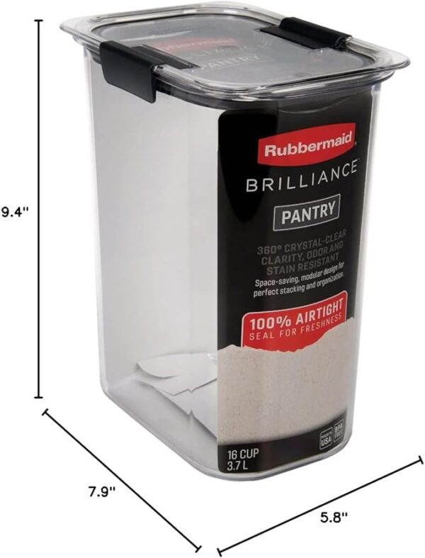 Rubbermaid Brilliance 16-Cup Airtight Food Storage Container with Lid Clear/Grey - optimal for pantry organization flour sugar and food storage - Image 6