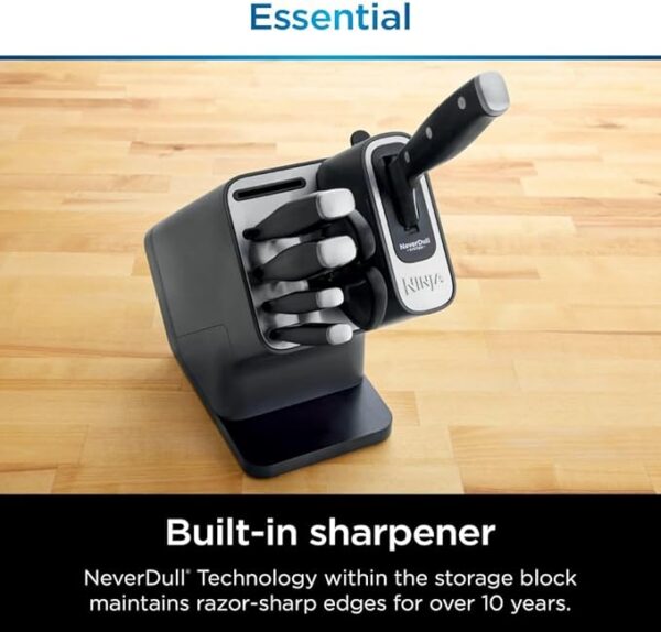 Ninja Foodi NeverDull 7-Piece Prep Knife System, Essential, Stainless Steel, Built-in Sharpener K12007BRN, Black - Image 4