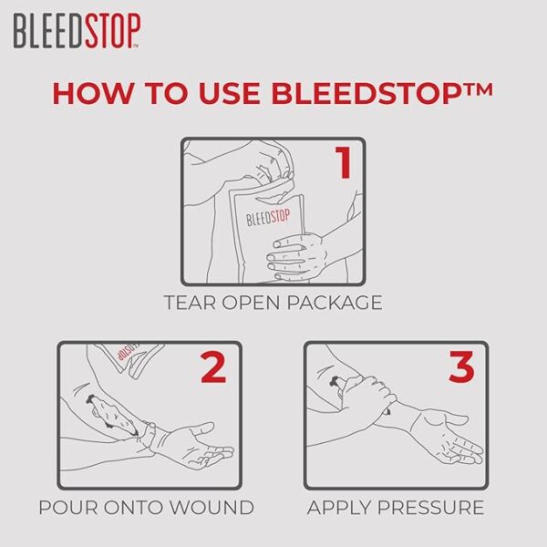 BleedStopâ¢ First Aid Powder for Blood Clotting, Trauma Kit, Blood Thinner Patients, Camping Safety, and Survival Equipment for Moderate to Severe Bleeding Wounds or Nosebleeds - 4 (15g) Pouches - Image 4