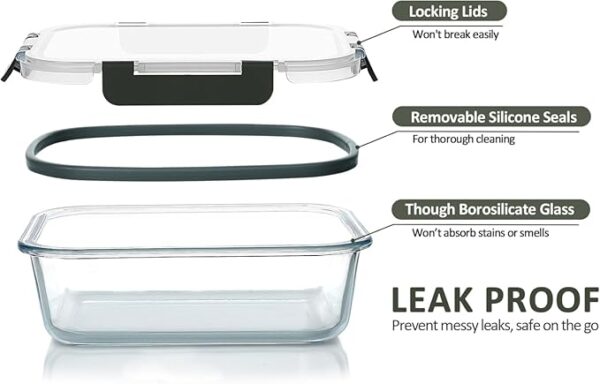 M MCIRCO 30 Pieces Glass Food Storage Containers with Snap Locking Lids,Glass Meal Prep Containers Set - Airtight Lunch Containers, Microwave, Oven, Freezer and Dishwasher - Image 4