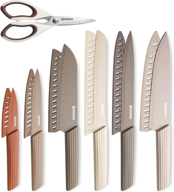 GOODA Knife Set,13 Pieces Kitchen Knives Set, Dishwasher Safe Stainless Steel Chef Cooking Knife Sets with 6 Blade Guards and Kitchen Shears - Image 2