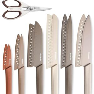 GOODA Knife Set,13 Pieces Kitchen Knives Set, Dishwasher Safe Stainless Steel Chef Cooking Knife Sets with 6 Blade Guards and Kitchen Shears