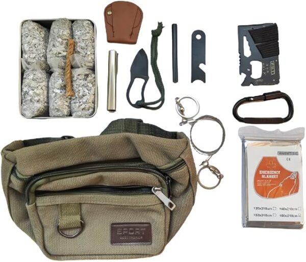 Fire Starter Survival Kit â 6 Bags Magnesium, Ferro Rod, Striker, Emergency Blanket, Cable Saw, Wax Rope, Multi-Purpose Tool Card, Carabiner & Tin â Camping, Hiking, Bushcraft,Bug Out Bag, Prep - Image 2