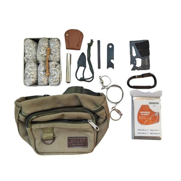 Fire Starter Survival Kit â 6 Bags Magnesium, Ferro Rod, Striker, Emergency Blanket, Cable Saw, Wax Rope, Multi-Purpose Tool Card, Carabiner & Tin â Camping, Hiking, Bushcraft,Bug Out Bag, Prep