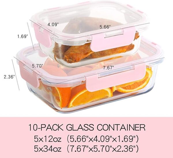 C CREST [10 Pack] Glass Meal Prep Containers, Food Storage Containers with Lids Airtight, Glass Lunch Boxes, Microwave, Oven, Freezer and Dishwasher Safe - Image 3