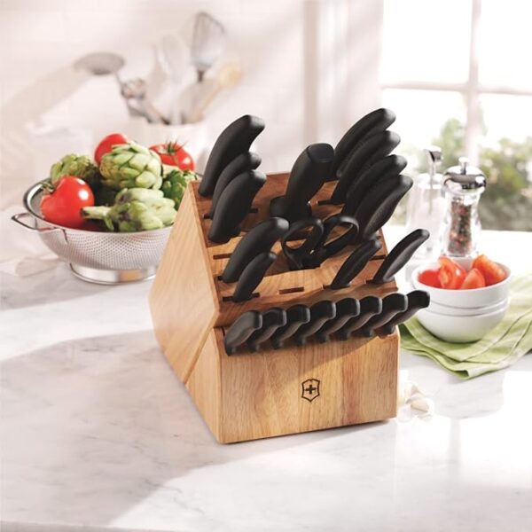 Victorinox Swiss Classic Knife Block - Kitchen Knife Set with Block for Home Essentials - Includes Chef's Knife, Kitchen Shears & More - Black Handles, 22-Piece Set - Image 4
