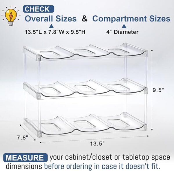 LARGER Compartment - Stackable Water Bottle Organizer Holder - for Stanley & Others' Large Tumbler - Clear Wine Rack, Cup Bottle Holder for Cabinet Home Countertop Fridge Pantry Shelf, 3 Tier Hold 9 - Image 6