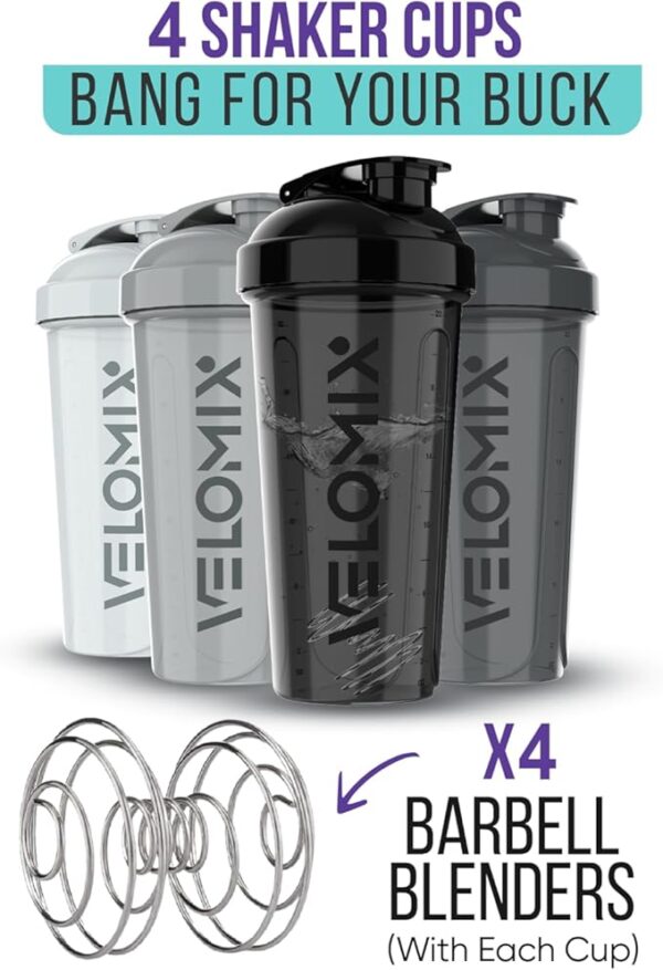 -4 PACK- 28 oz Protein Shaker Bottle for Protein Mixes - 4x Wire Whisk | Leak Proof Shaker Cups for Protein Shakes | Protein Shaker Bottle Pack | Protein Shake Cup(Silver Mix) - Image 4