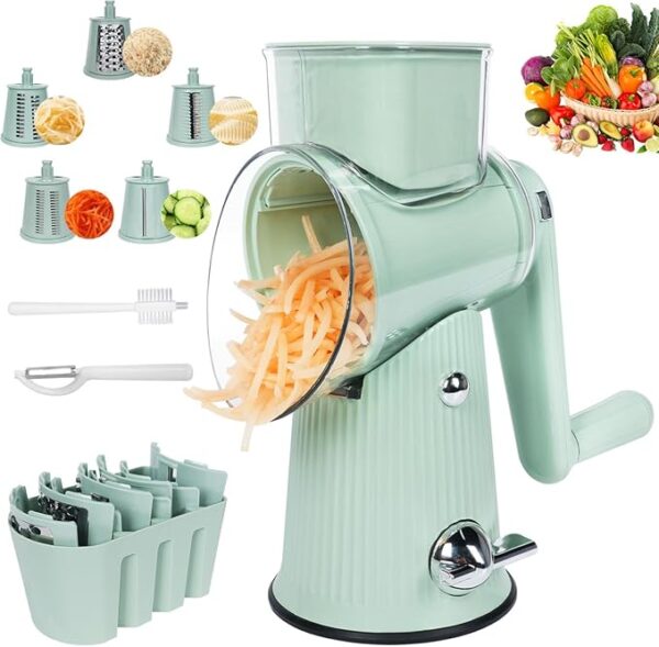 Rotary Cheese Grater,Multifunction 5 In 1 Chopper Vegetable Cutter Slicer, Round Mandoline Drum Slicer,Cheese Shredder,Grater With Handle,Easy to Clean Kitchen Gadgets with Storage Box - Image 2