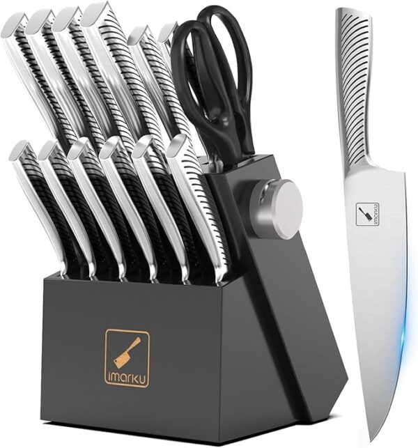 imarku Knife Set - Knife Sets for Kitchen with Block, 14PCS High Carbon Stainless Steel Kitchen Knife Set, Dishwasher Safe Knife Block Set with Ergonomic Handle - Image 2
