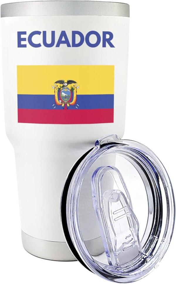 Palm City Products 30 oz Ecuador Tumbler White - Ecuador Flag Travel Mug, Ecuadorian Pride Tumbler, Ecuador Coffee Mug, Quito Souvenir, Gifts for Ecuadorian Expats - Image 2