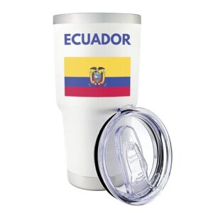 Palm City Products 30 oz Ecuador Tumbler White - Ecuador Flag Travel Mug, Ecuadorian Pride Tumbler, Ecuador Coffee Mug, Quito Souvenir, Gifts for Ecuadorian Expats