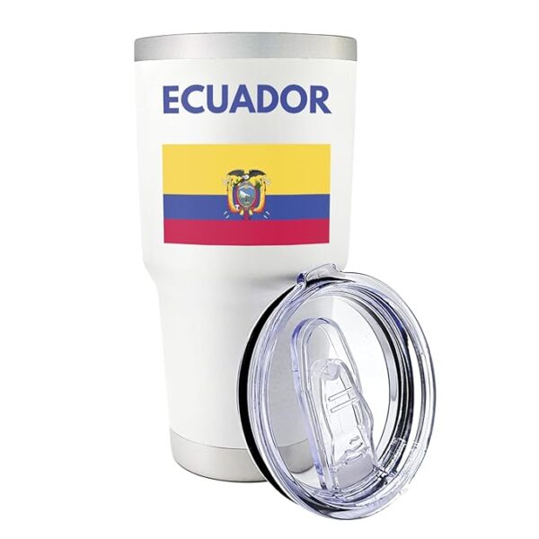 Palm City Products 30 oz Ecuador Tumbler White - Ecuador Flag Travel Mug, Ecuadorian Pride Tumbler, Ecuador Coffee Mug, Quito Souvenir, Gifts for Ecuadorian Expats