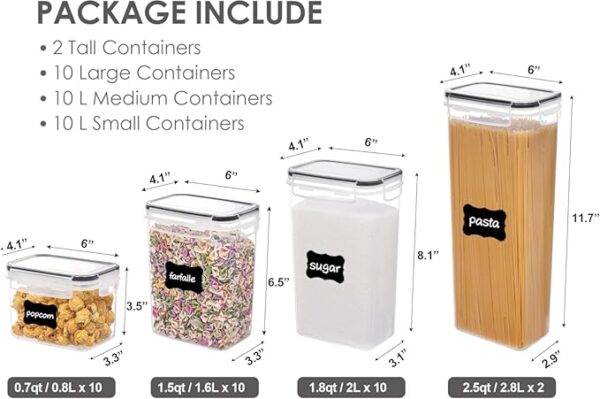 Vtopmart 32pcs Airtight Food Storage Containers Set, BPA Free Plastic Kitchen and Pantry Organization Canisters with Lids for Cereal, Dry Food, Flour and Sugar, Includes 32 Labels - Image 3