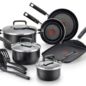 T-fal Signature Nonstick Cookware Set 12 Piece, Oven Broiler Safe 350F, Pots and Pans, Kitchen Cooking Set w/Fry Pans, Saucepans, Saute Pan, Dutch Oven, Griddle, Kitchen, Home, Dishwasher Safe, Black