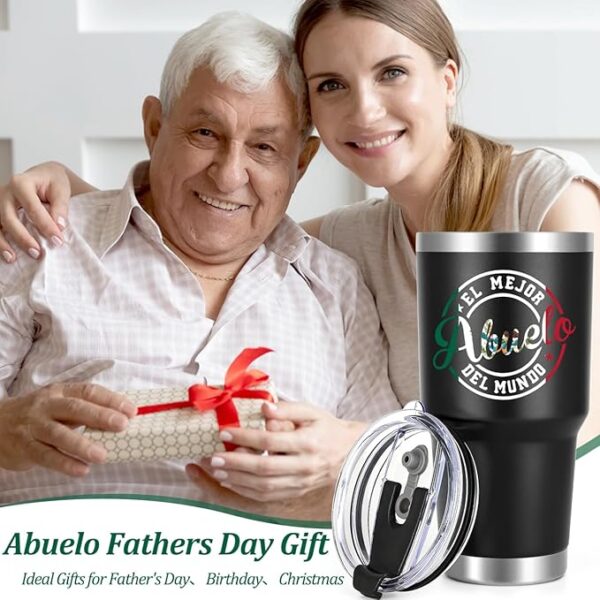 Lifecapido Abuelo Gifts, El Mejor Abuelo Del Mundo 30oz Abuelo Fathers Day Gift Insulated Tumbler, Birthday Christmas Father's Day Gifts for Grandpa Pop Pop Grandfather, Black - Image 4