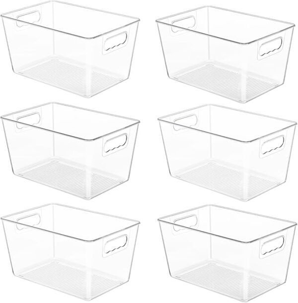 YIHONG 6 Pack Clear Pantry Organizer Bins, Plastic Containers with Handle for Kitchen,Freezer,Cabinet,Closet,Bathroom Under Sink Storage - Image 2