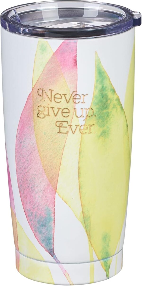 Heartfelt Insulated Travel Mug Never Give Up Ever, Citrus Leaves, Stainless Steel - Image 2