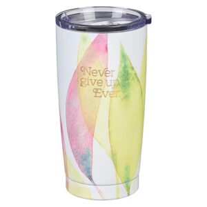 Heartfelt Insulated Travel Mug Never Give Up Ever, Citrus Leaves, Stainless Steel