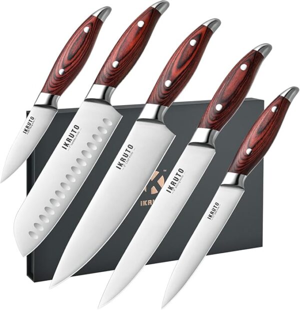 5-Piece kitchen knife set - Ultra-Sharp High Carbon Stainless Steel Blades with Ergonomic Pakkawood Handles, Professional Kitchen Knives Sets, Elegant Gift Box Packaging - Image 2