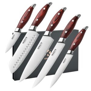 5-Piece kitchen knife set - Ultra-Sharp High Carbon Stainless Steel Blades with Ergonomic Pakkawood Handles, Professional Kitchen Knives Sets, Elegant Gift Box Packaging