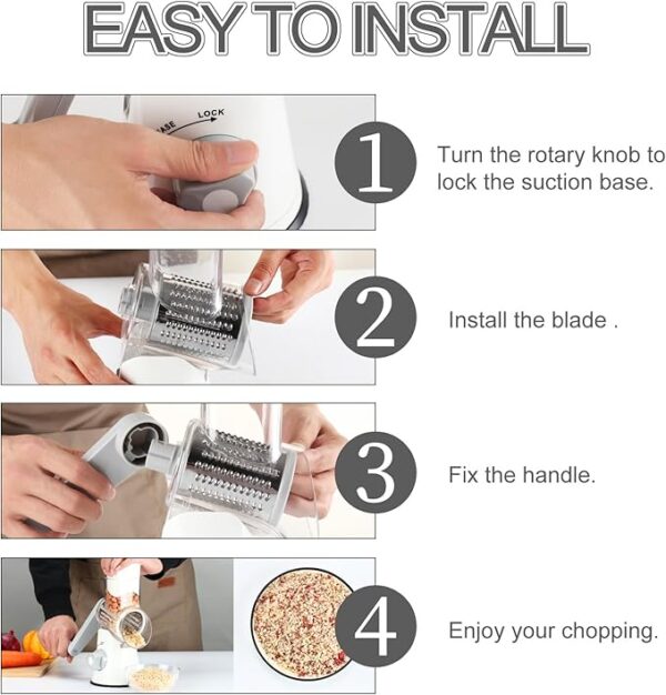Silicone Baking Pastry Mat with Dough Cutter, Ourokhome 20'' X 16" Extra Thick Kneading Rolling mat, Rotary Cheese Grater Shredder - 3 Drum Blades Manual Speed Round Food Slicer Nut Grinder - Image 6