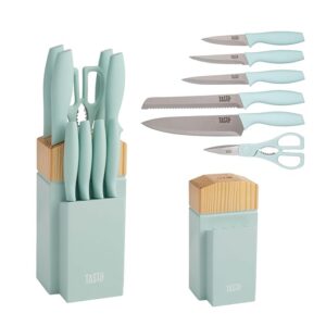 Kitchen Knife Set with Block, Cutlery Set includes Chef, Bread, Utility, Paring, Steak Knives & Shears, 10-Piece, Aqua