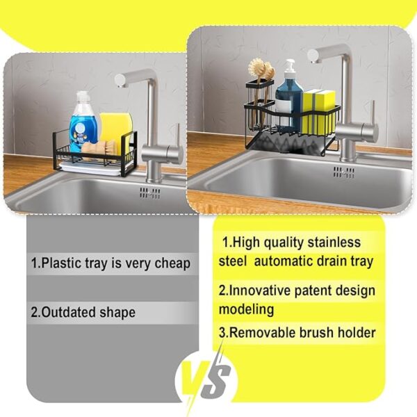Maifan Sink Caddy Sponge Holder for Kitchen with Brush Holder and Stainless Steel Self Drain Tray, Rustproof Kitchen Sink Organizer for Sponge, Soap Dispenser Storage Accessories - Image 5