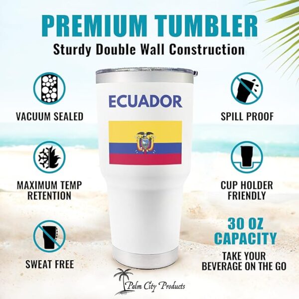 Palm City Products 30 oz Ecuador Tumbler White - Ecuador Flag Travel Mug, Ecuadorian Pride Tumbler, Ecuador Coffee Mug, Quito Souvenir, Gifts for Ecuadorian Expats - Image 5