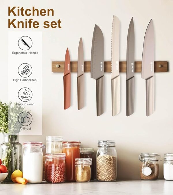 GOODA Knife Set,13 Pieces Kitchen Knives Set, Dishwasher Safe Stainless Steel Chef Cooking Knife Sets with 6 Blade Guards and Kitchen Shears - Image 4