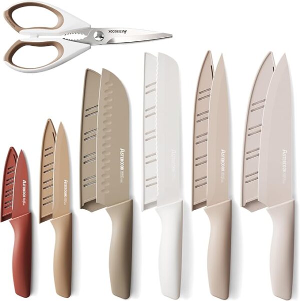 Astercook Knife Set, 13 Pieces Kitchen Knives Set with Healthy Anti-Rust Coating, Dishwasher Safe, Stainless Steel Chef Knife Sets with 6 Blade Guards, Perfect Holiday Gifts for Kitchen - Image 2