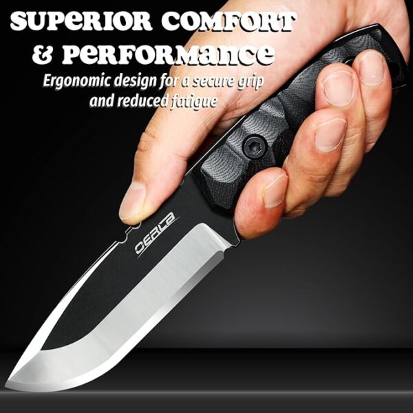 OERLA TAC DE-0014 Fixed Blade Outdoor Duty Knife 420HC Stonewashed Stainless Steel Field Knife Straight Camping Knife with G10 Handle Waist Clip EDC Kydex Sheath (Black) - Image 5