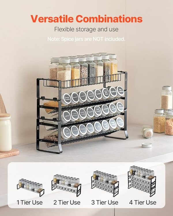 VEVOR Detachable Spice Rack Organizer for Cabinet, 4 Tie Stackable Seasoning Organizer, Spice Jars Kitchen Storage for Countertop Kitchen Pantry Cupboard, 15.8x10.7 in - Image 3