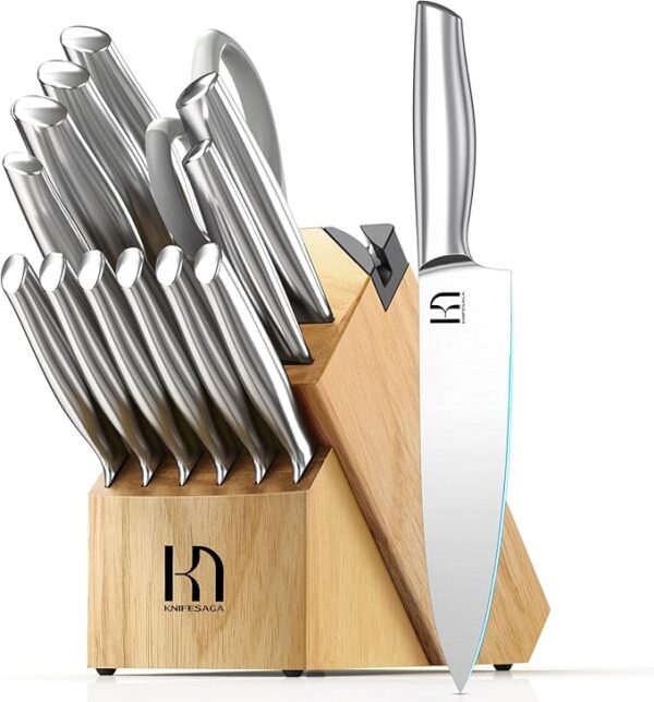Knife Set, Premium Knife Block Set for Kitchen 14 Pcs UltraSharp Japanese High Carbon Stainless Steel with Block and Built-in Sharpener, Kitchen Knives Set with Non-serrated Steak Knives - Image 2