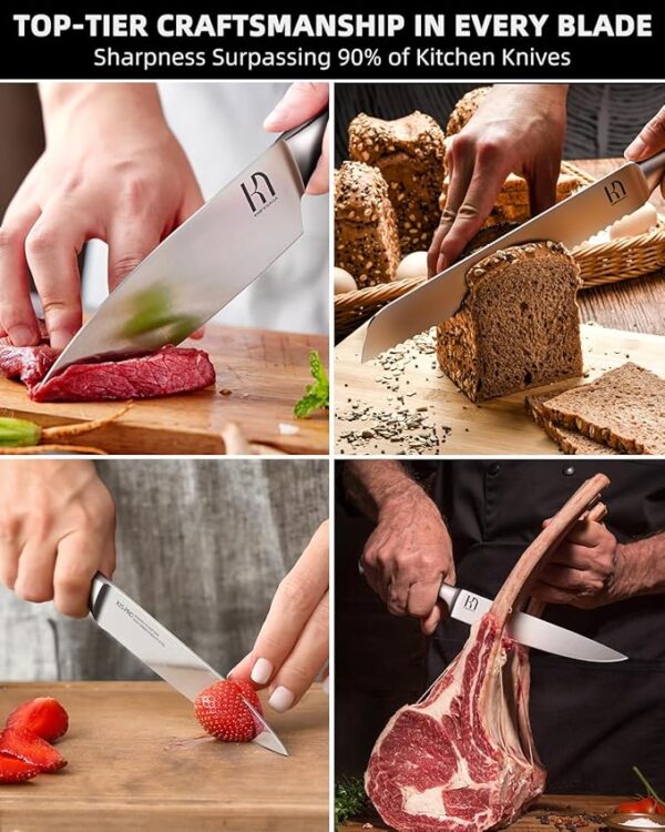 Kitchen Knife Block Set, Enduring Sharpness Premium Knife Set with Block, 14 Pcs Japanese High Carbon Stainless Steel Knives Set for Kitchen, Chef Knife Set with Block and Built in Sharpener - Image 5